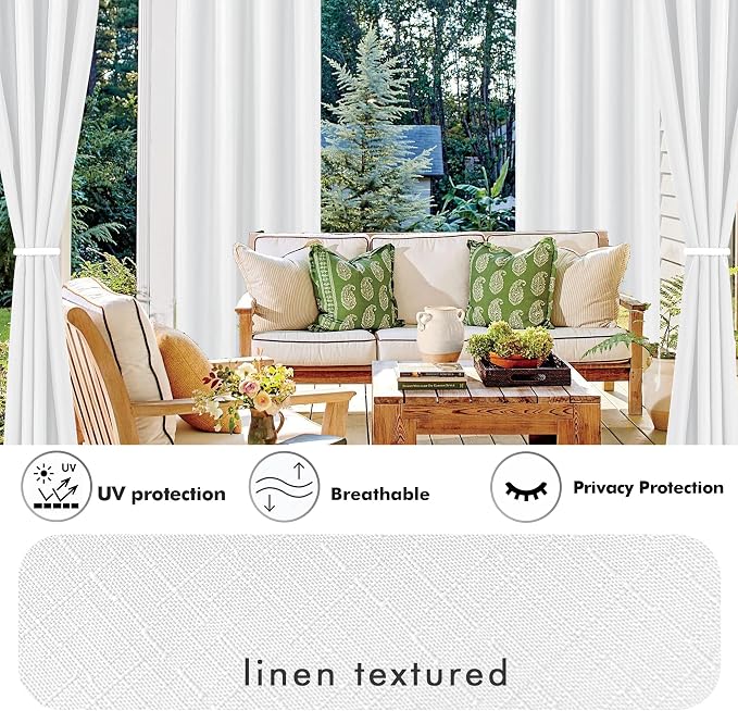 Outdoor Curtains 4-Panel Set in White Waterproof Linen Blend