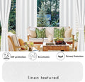 White Waterproof Linen Outdoor Curtain Panels, Set of 4, 110 x 95 Inch