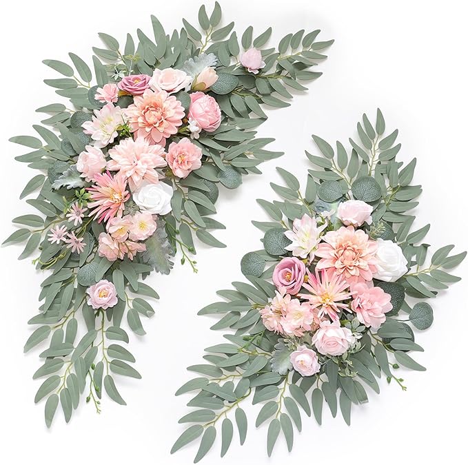 Artificial Flowers Wedding Arch Swag Kit, Romantic Pink Silk, 2-Pack
