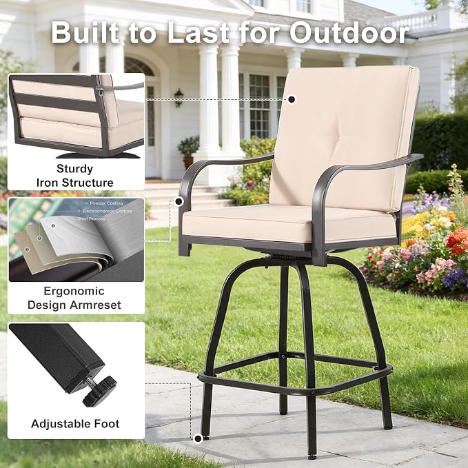 Patio Swivel Bar Stools Set of 4, Outdoor Bar Height Swivel Chairs - Image 5