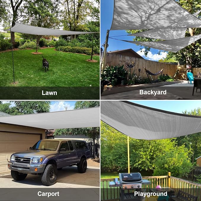 SUNLAX Sun Shade Sail 16' x 16' x 16' Silver Grey Triangle Canopy Sail Shade - Image 8