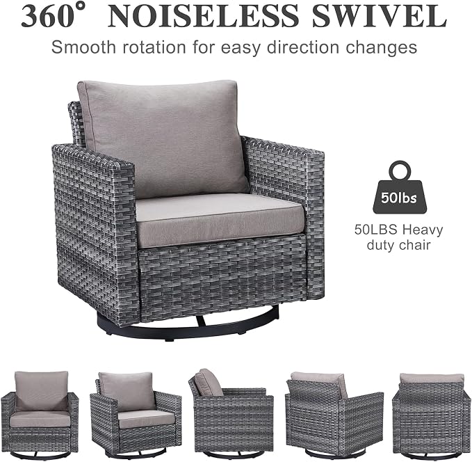 Belord 6 Piece Outdoor Furniture Patio Wicker Sofa Set, Oversize Outdoor Swivel - Image 6