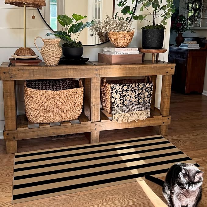 Outdoor Rug Striped Door Mat with Non-Slip Backing, 2 x 4 Ft