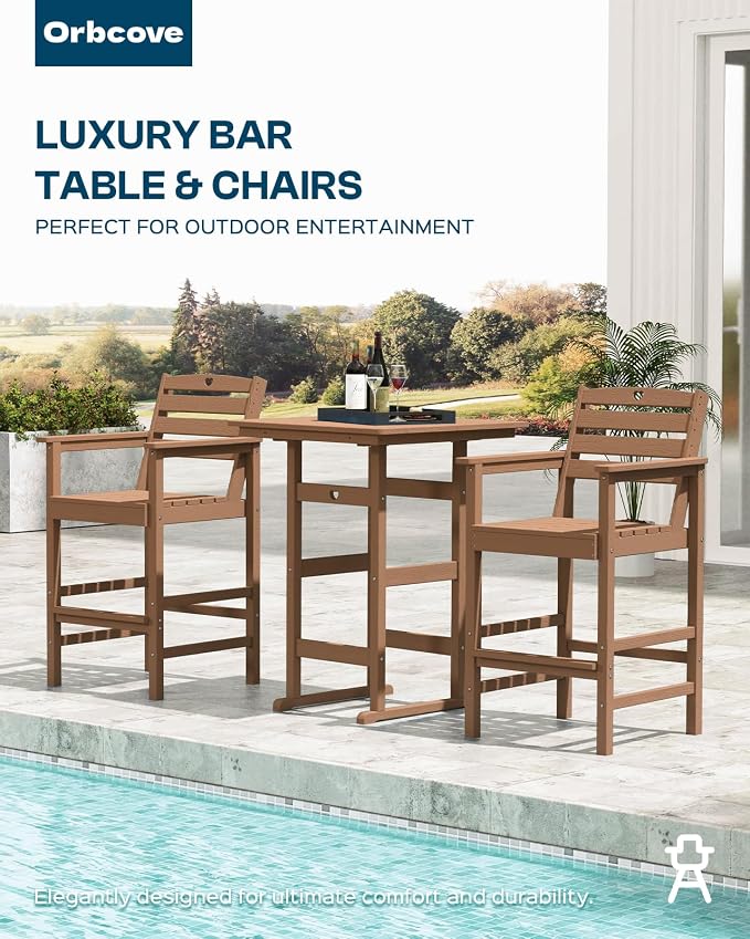 3-Piece Bar Height Patio Table and Chairs Set, HDPE Wood Grain Outdoor Bar - Image 7