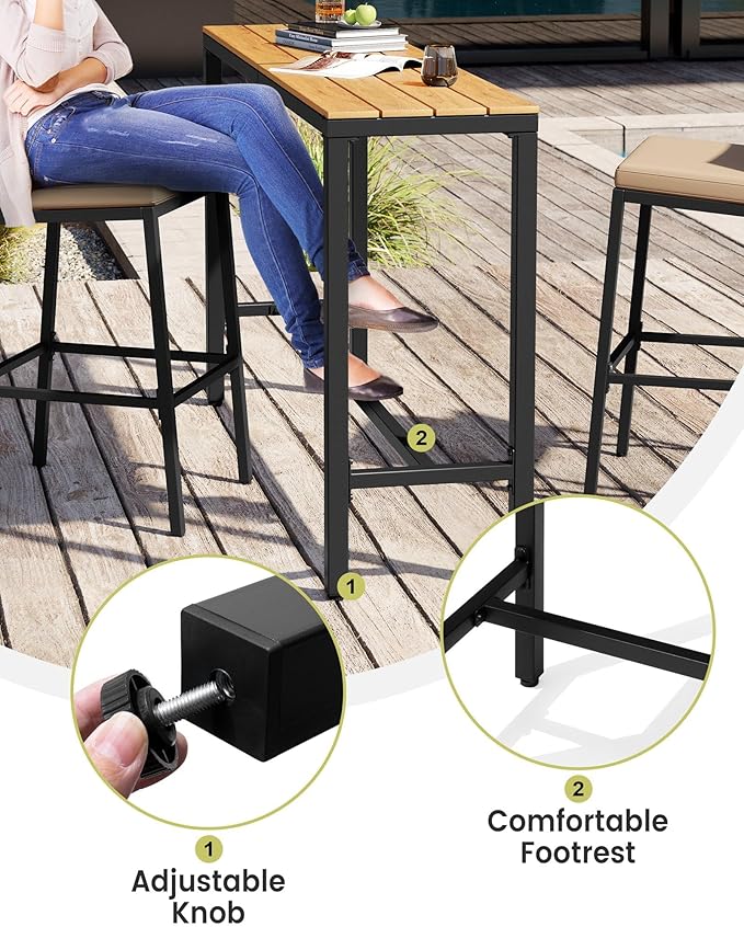 Crestlive Products Outdoor Bar Table and Chairs Set, 3 Piece Outside Patio Bar - Image 7