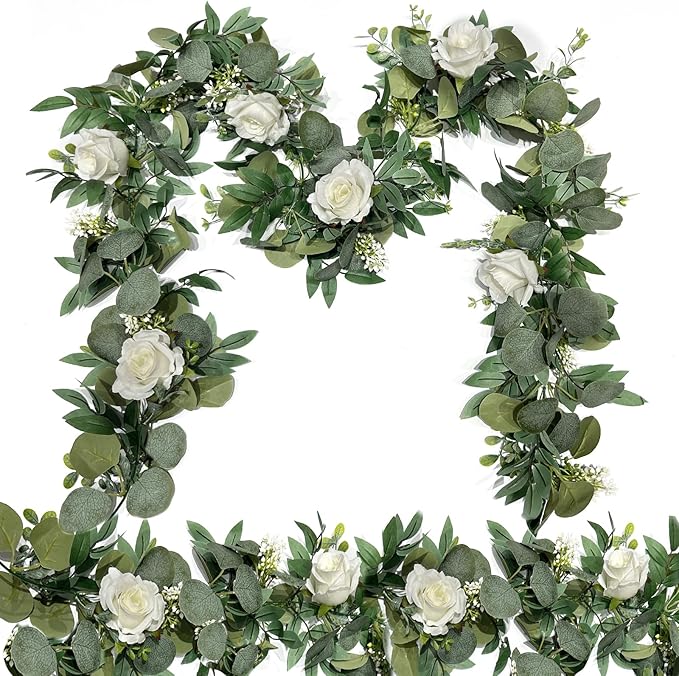 Artificial Eucalyptus Greenery Garland, 2 Pack, 6.5 Ft, White