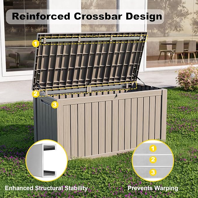 180 Gallon Resin Outdoor Deck Box Waterproof Patio Furniture, Garden Tools - Image 4