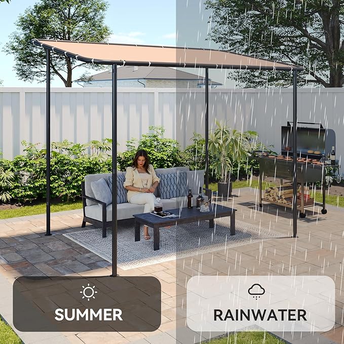 Lean-To Gazebo 10x6 ft Khaki Sloped Roof Pergola, UPF50+ Shade