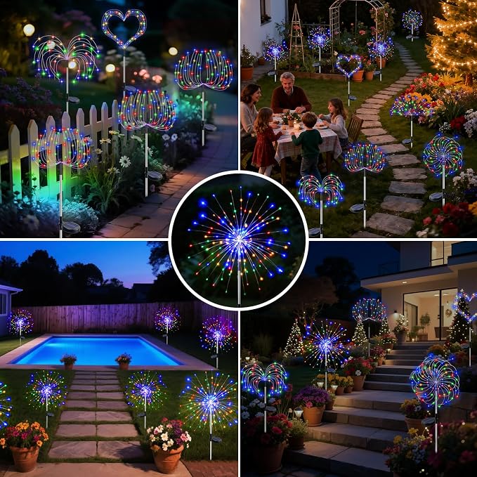btfarm 6 Pack Solar Garden Lights Outdoor, 8 Modes Firework Lights Solar Powered - Image 8