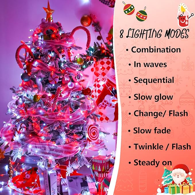 String Lights 500 LEDs, 165ft Red and White, Outdoor Waterproof