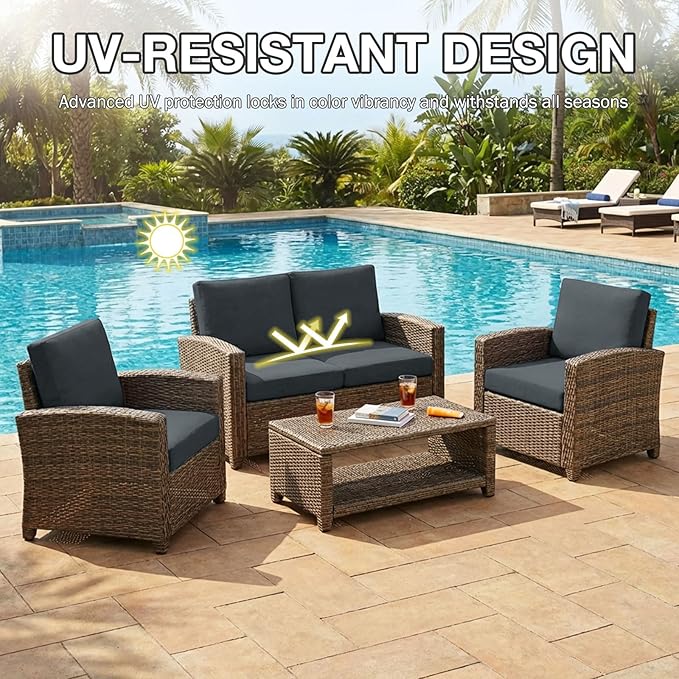 Patio Cushion Covers, 8-Piece Stretch Set in Dark Gray, Anti-Slip