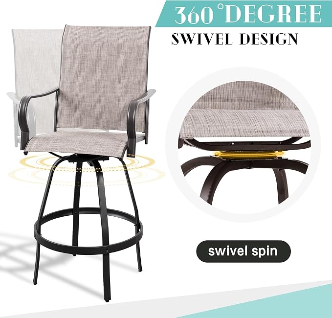 Vongrasig 4 Piece Patio Swivel Bar Chairs, All Weather Metal Textile High - Image 6
