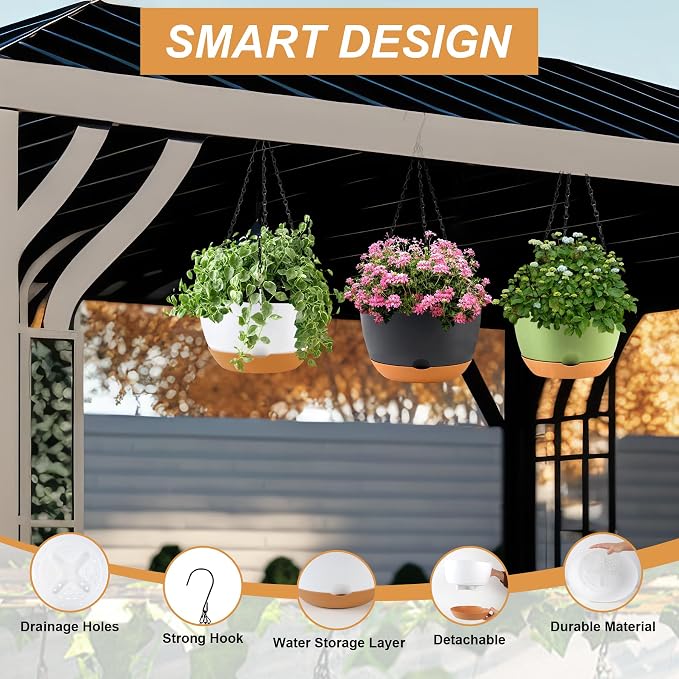 10 inch Hanging Planters Self Watering Pots - Image 4