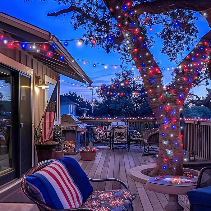 String Lights 600 LED Red, White and Blue Outdoor Lights on Reel