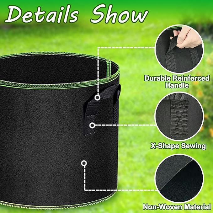 5 Gallon Fabric Grow Bags 6-Pack, Thickened Aeration Planter Bags - Image 4