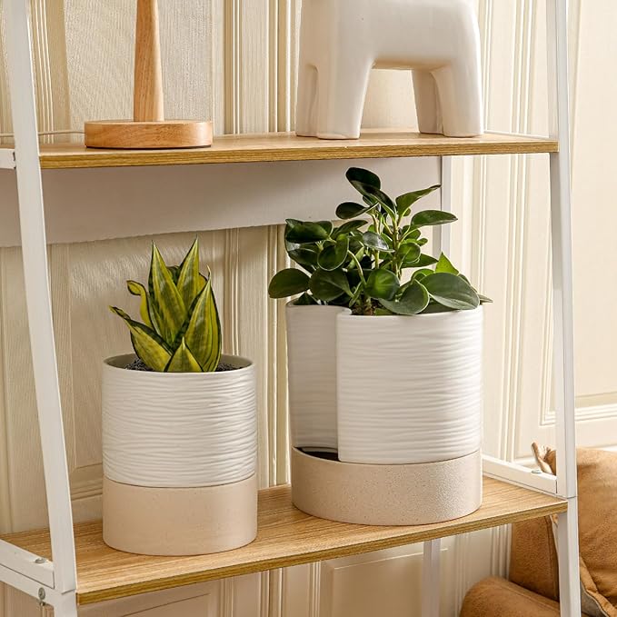 Planter Pot with Self Watering Wick, 8 Inch Ceramic, White