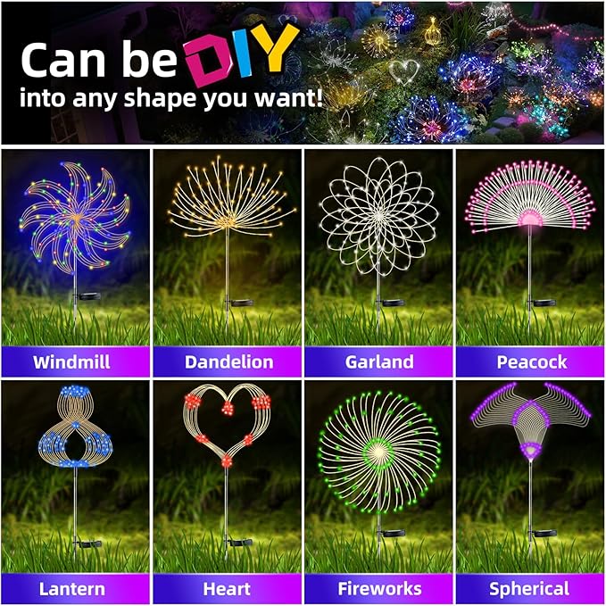 2 PCS Solar Firework Light, Outdoor Solar Garden Decorative Lights 120 LED - Image 6