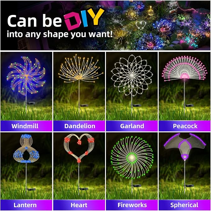 2 PCS Solar Firework Light, Outdoor Solar Garden Decorative Lights 120 LED - Image 3