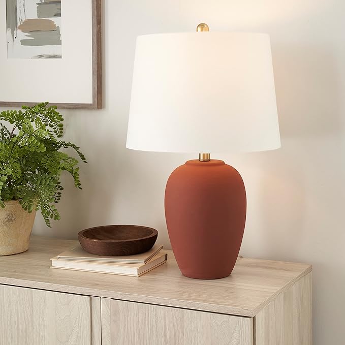 Table Lamp with Ceramic Base, Terracotta Orange Finish, 23-Inch Height