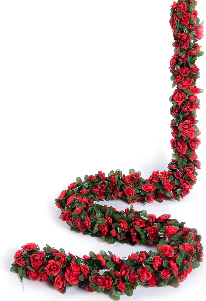 Artificial Rose Garland Vines, 8 Pack, 8.2 ft Spring Red Flowers