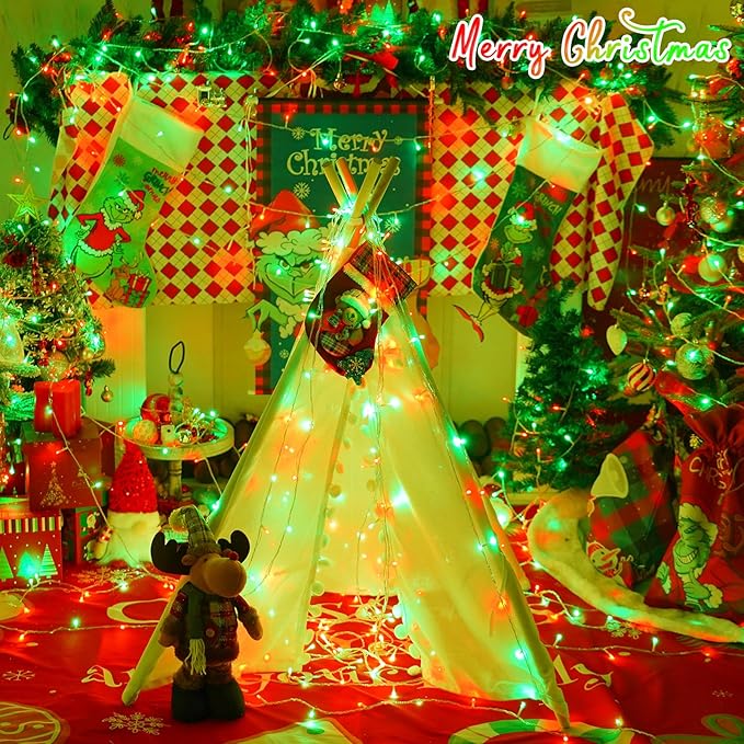 String Lights, 500 LED Red and Green Outdoor Christmas Lights 165ft