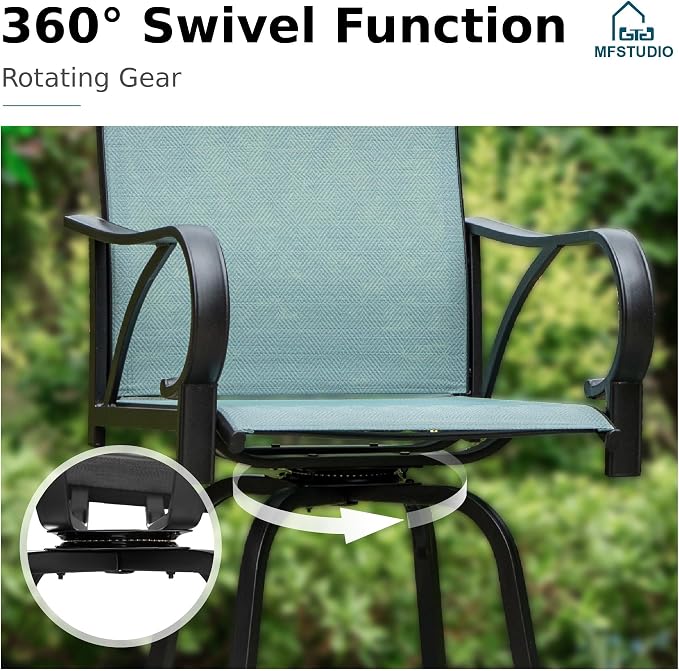MFSTUDIO 5 Piece Outdoor Swivel Bar Set, Outdoor Bar Table and Chairs Set - Image 4