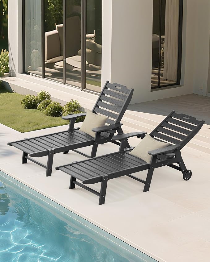 Carauci Lounge Chair Outdoor Set of 4, HDPE Chaise Lounge - Image 9