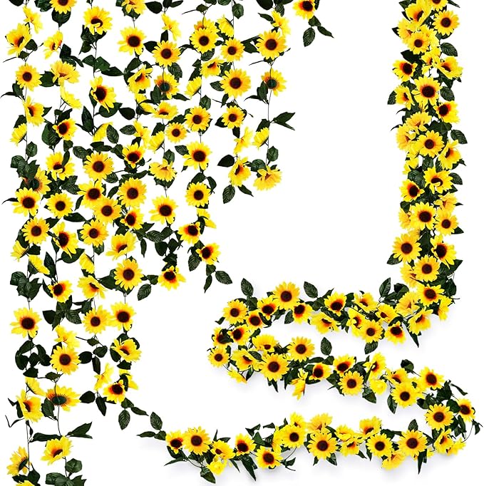 Artificial Sunflower Garland, 7.5 Ft Silk Vines in Yellow and Green
