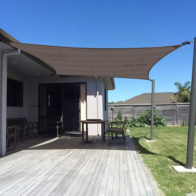 SUNNY GUARD Custom Size 16'x16' Brown Sun Shade Sail Rectangle UV Block Shade by SUNNYGUARD
