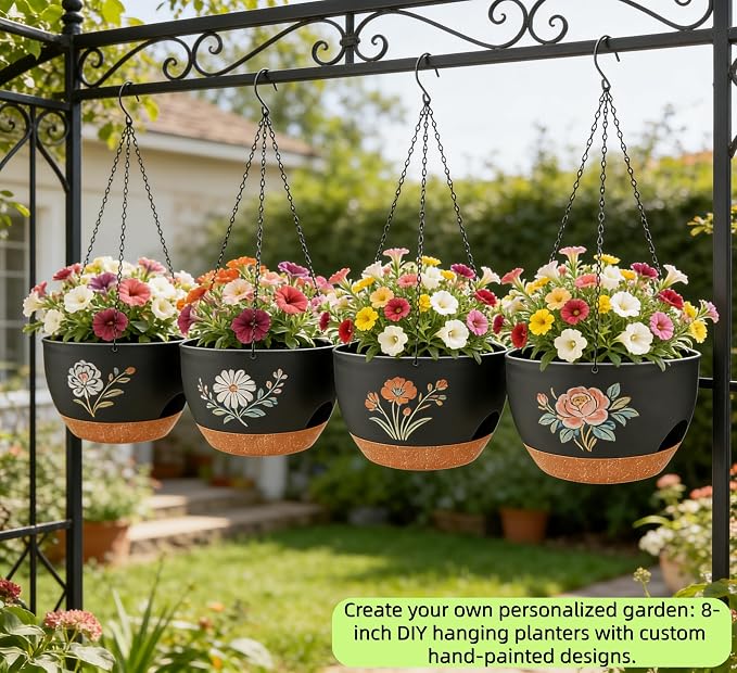 Set of 4-8 Inch Self Watering Hanging Planters - Image 4