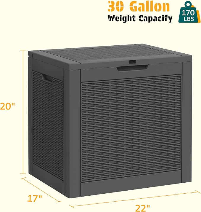 Deck Box 30 Gallon Resin Outdoor Storage Bin with Lockable Lid