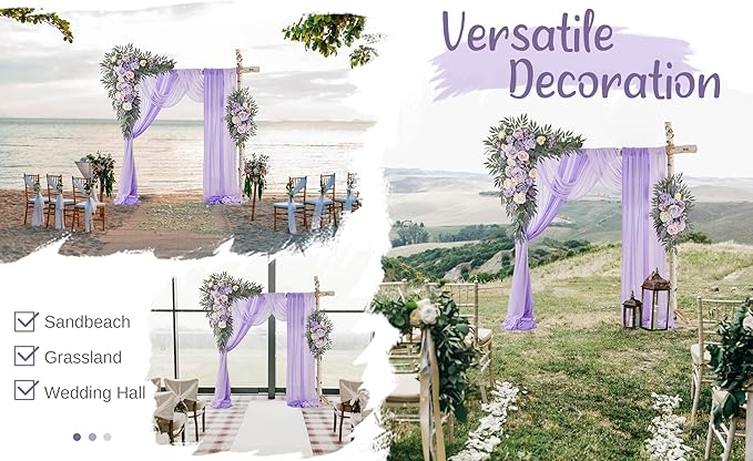 Artificial Flowers Lilac Silk Wedding Arch Decor Set, Sheer Drapes Included