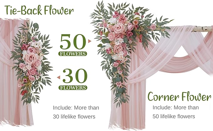 Artificial Flower Arch Decor Kit in Dusty Rose Silk with Drapes