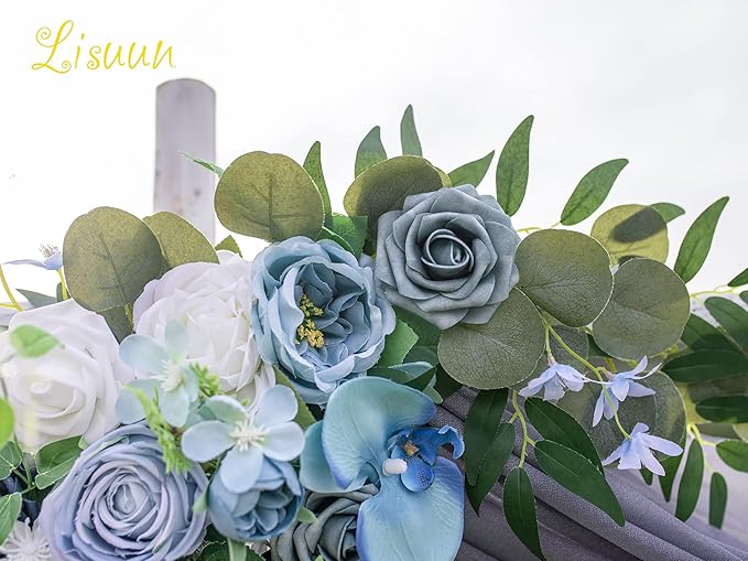 Artificial Flowers Wedding Arch Swag, Grey Blue Faux Silk Decor