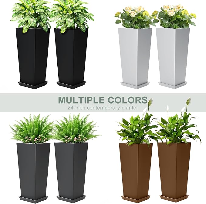 24" Tall White Planters for Outdoor Plants Set of 2, Large Flower Pots Planters - Image 7