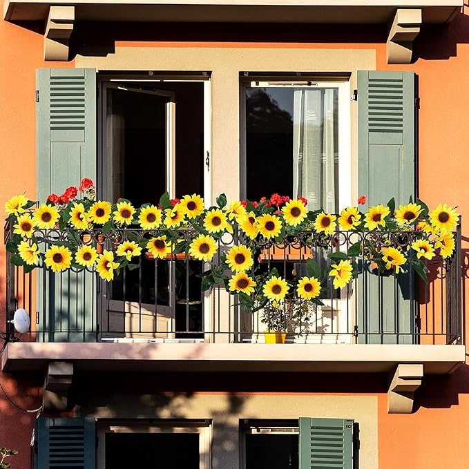 Artificial Sunflower Garland, 7.5 Ft Silk Vines in Yellow and Green