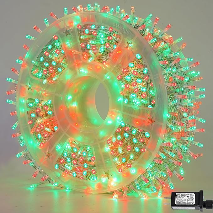 String Lights, 500 LED Red and Green Outdoor Christmas Lights 165ft