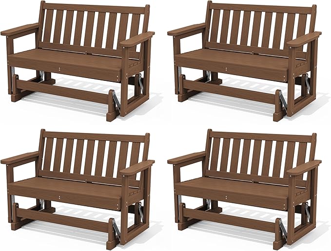 SERWALL Outdoor Glider Bench Set of 4, HDPE Weather-Resistant Swinging Bench by SERWALL
