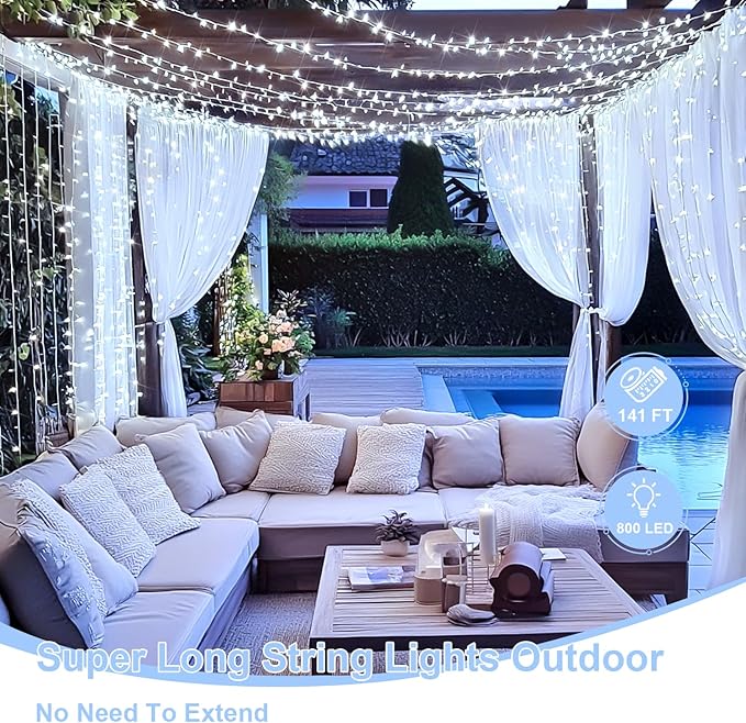 String Lights, 800 White LED Christmas Lights with Remote and Timer