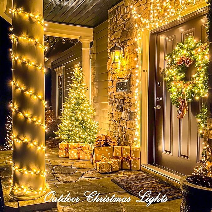 String Lights 1000 Warm White LED Outdoor Lights with Remote and Timer