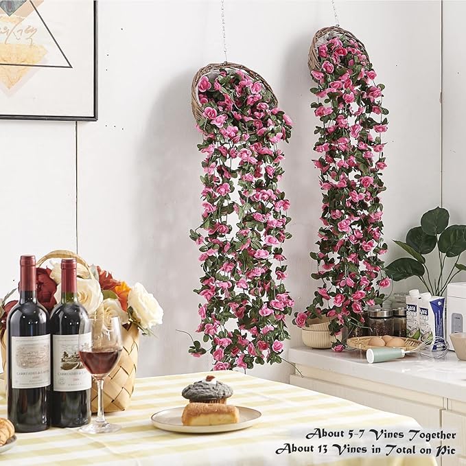 Artificial Flowers Spring Magenta Silk Rose Garland, 8 Vines at 8.2 ft