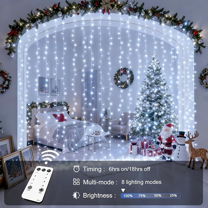 String Lights with 900 LEDs, Cool White Curtain, 9.5 x 29.5 ft