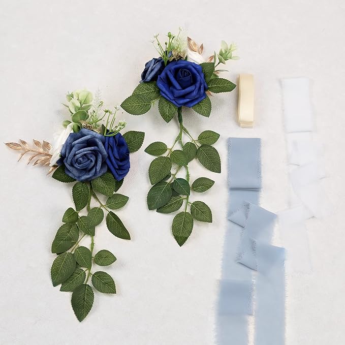 Artificial Flowers for Wedding Aisle Chairs, Set of 10, Dusty Blue