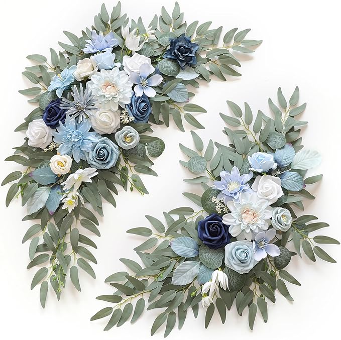 Artificial Flowers Blue Rose Swags, 2-Pack with Ties and Clips