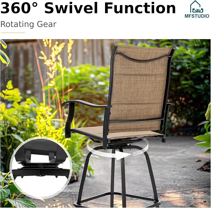 MFSTUDIO 3 Piece Outdoor Swivel Bar Set, Outdoor Bar Table and Chairs Set - Image 3