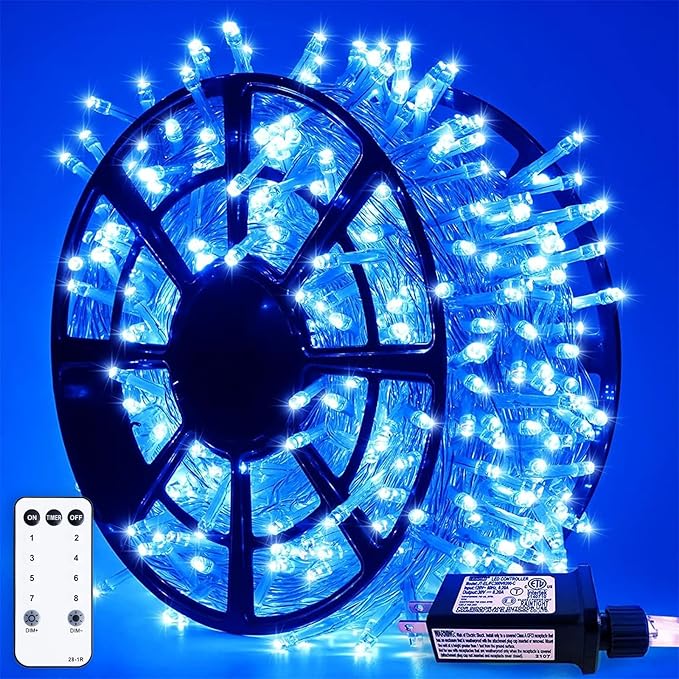String Lights, 163 ft Blue Christmas Light Set with 500 LEDs for Outdoor Use