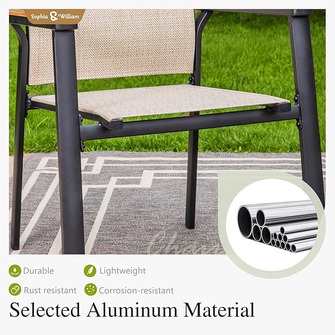 Sophia & William Outdoor Patio Dining Set 7 Pieces, 6 Aluminum Patio Dining - Image 4