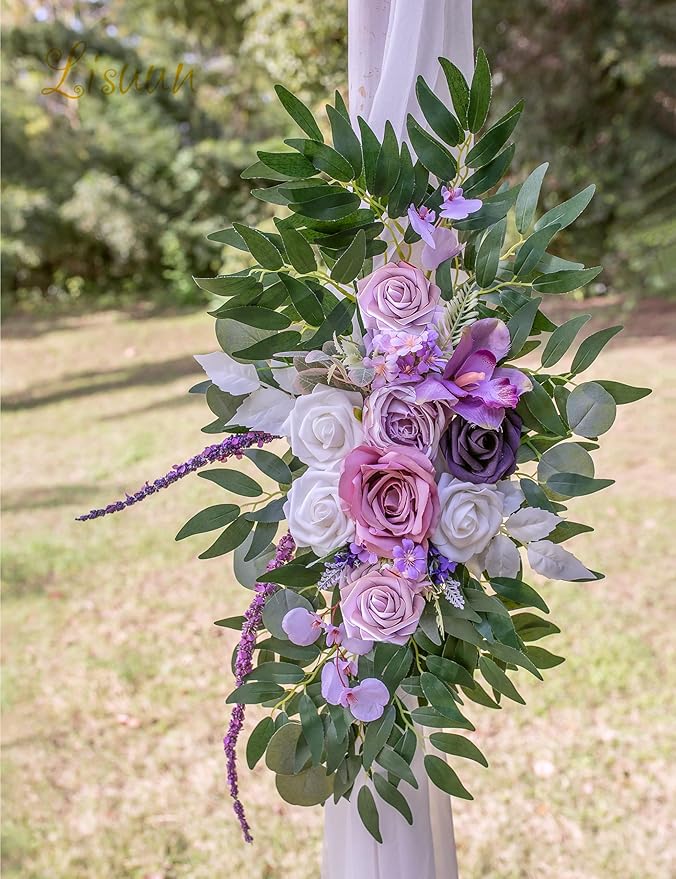 Artificial Flowers Swag Set, Purple Dahlia and Rose, 40 x 14 Inch