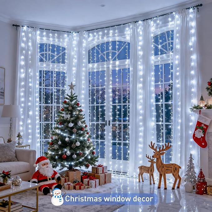 String Lights with 900 LEDs, Cool White Curtain, 9.5 x 29.5 ft