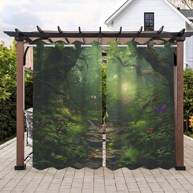 Fantasy Theme Outdoor Curtains for Patio Waterproof, Forest Pattern, Waterproof by Lirduipu
